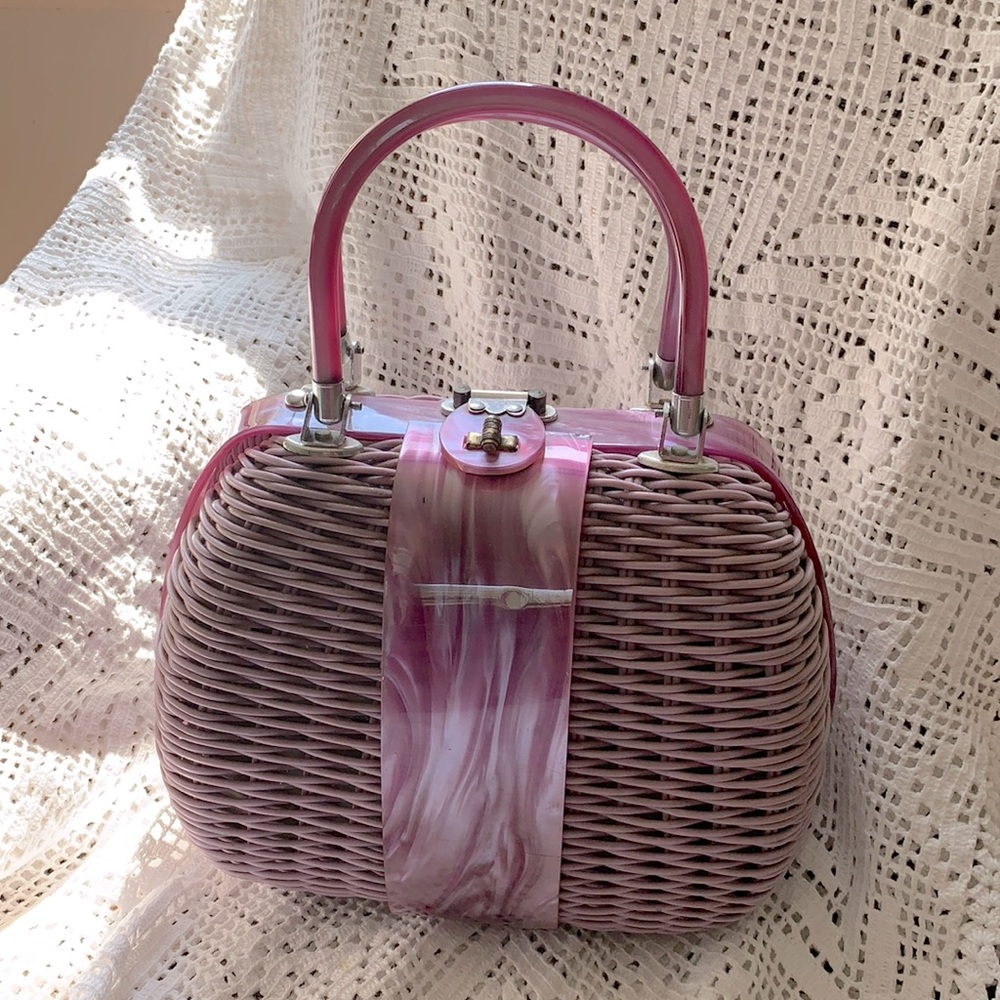 Vintage Lucite Woven Purse Lilac